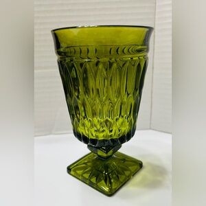 Vintage water goblet with square vase avocado green. Mt Vernon style. Mint cond.